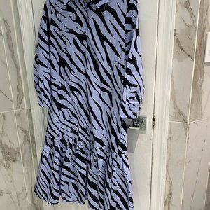 Zara Zebra Print Tier Dress, Blue Size Medium
